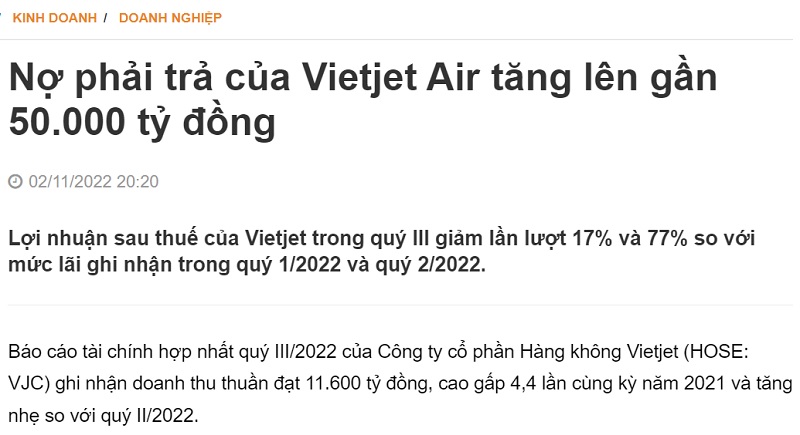 Bài đăng Vietjet Air nợ đến 50 nghìn tỷ đồng.